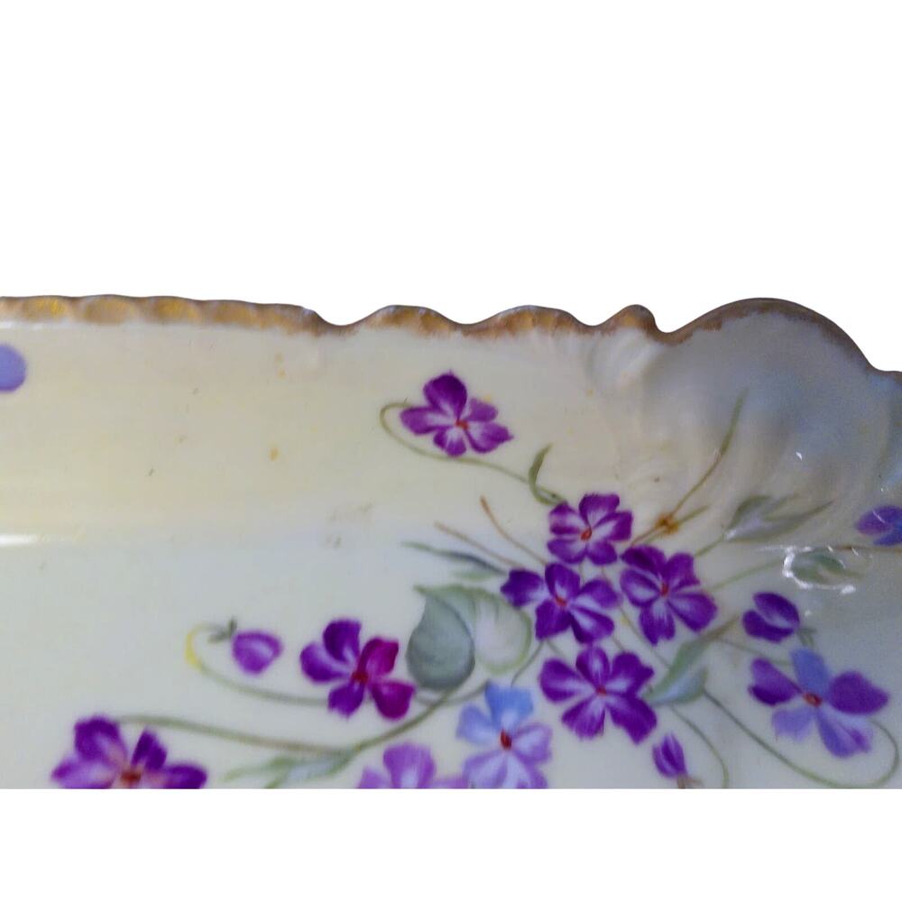 Antique T&V Limoges France Hand Painted Floral Tray Violets Scalloped Gold Rim - Picture 7 of 7